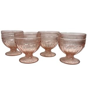Vintage Set of 4 Pink ANCHOR HOCKING Glass ANNAPOLIS ROSEWATER‎ Footed Glasses